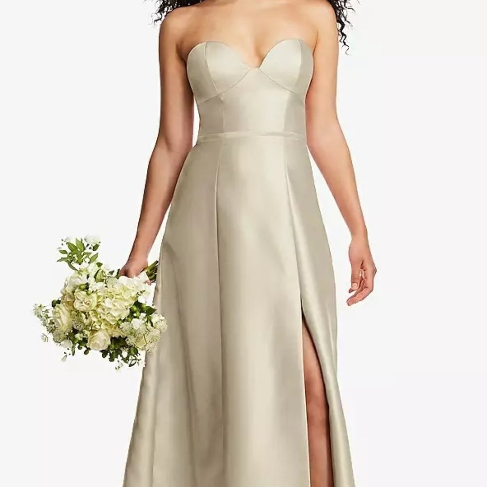 Alfred Sung 841..Strapless Bustier A-Line Satin Gown...Champagne...Size 0...NWT